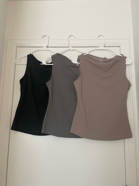 Sleeveless Draped Neck Tank Top - Black, Gray, Taupe